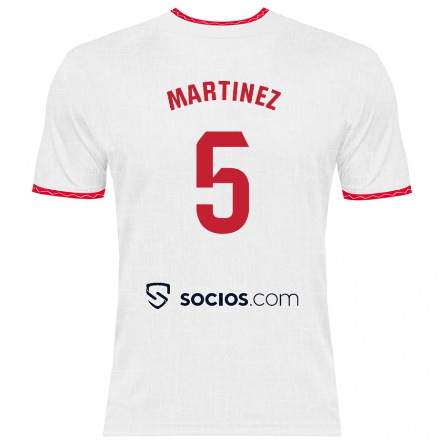 Niño Fútbol Camiseta Sergio Martínez #5 Blanco Rojo 1ª Equipación 2024/25 Argentina