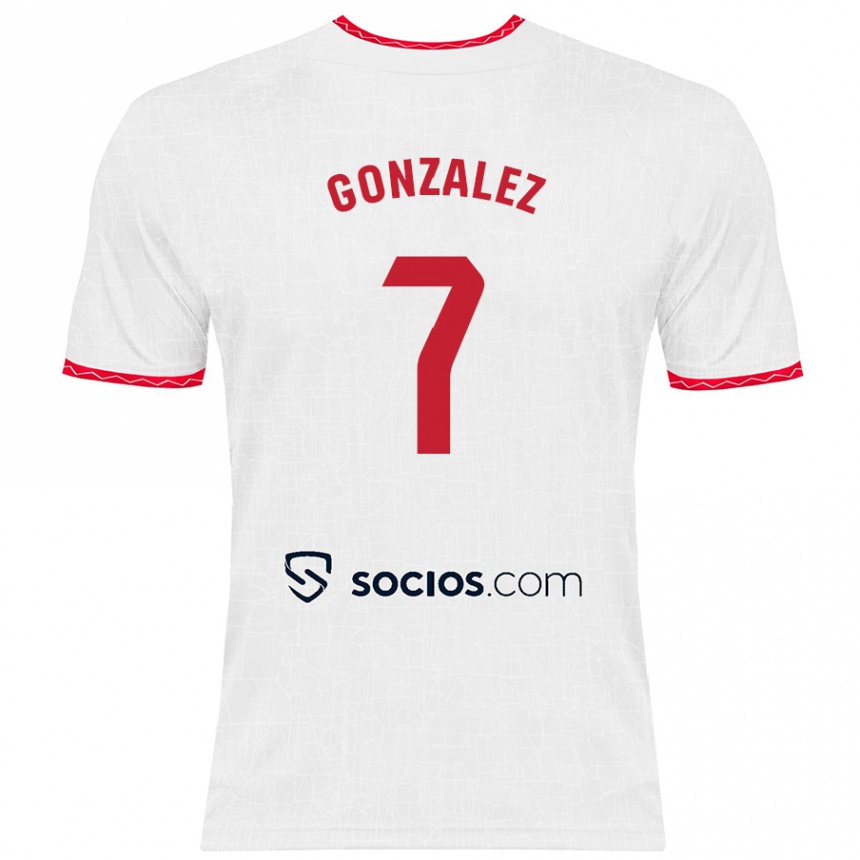 Niño Fútbol Camiseta Juan González #7 Blanco Rojo 1ª Equipación 2024/25 Argentina