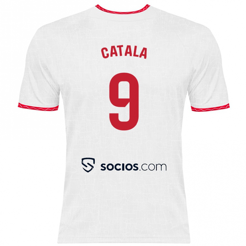 Niño Fútbol Camiseta Rubén Catalá #9 Blanco Rojo 1ª Equipación 2024/25 Argentina