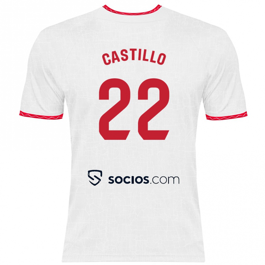 Niño Fútbol Camiseta José Castillo #22 Blanco Rojo 1ª Equipación 2024/25 Argentina