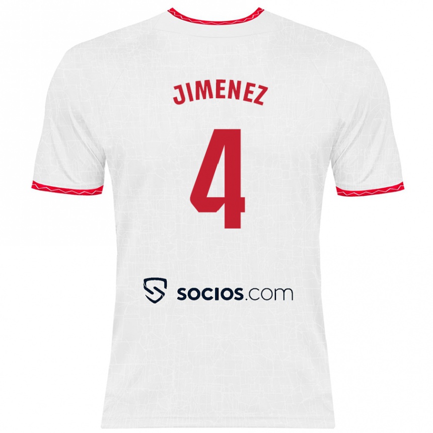 Niño Fútbol Camiseta Diego Jiménez #4 Blanco Rojo 1ª Equipación 2024/25 Argentina