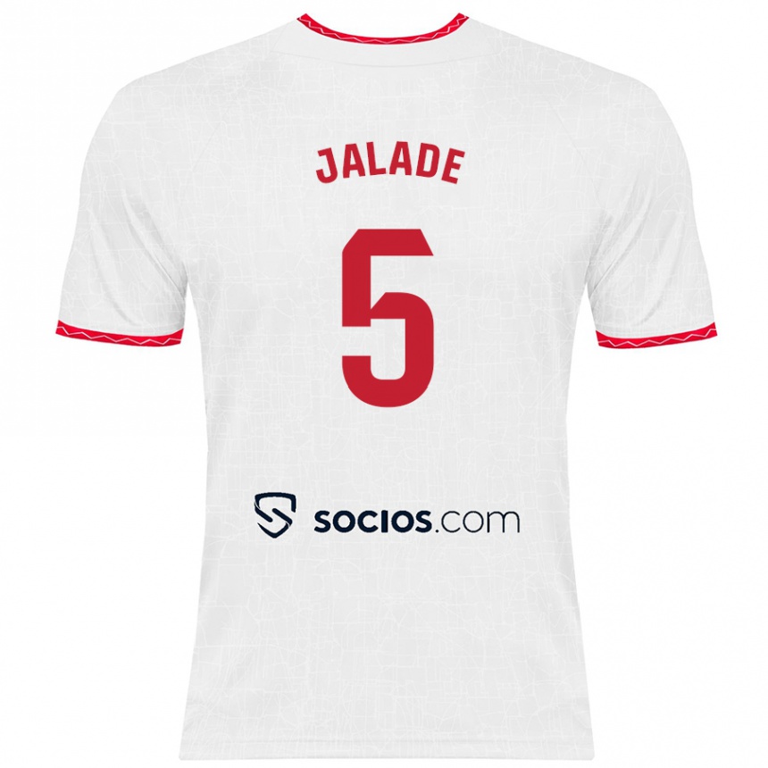 Niño Fútbol Camiseta Robert Jalade #5 Blanco Rojo 1ª Equipación 2024/25 Argentina