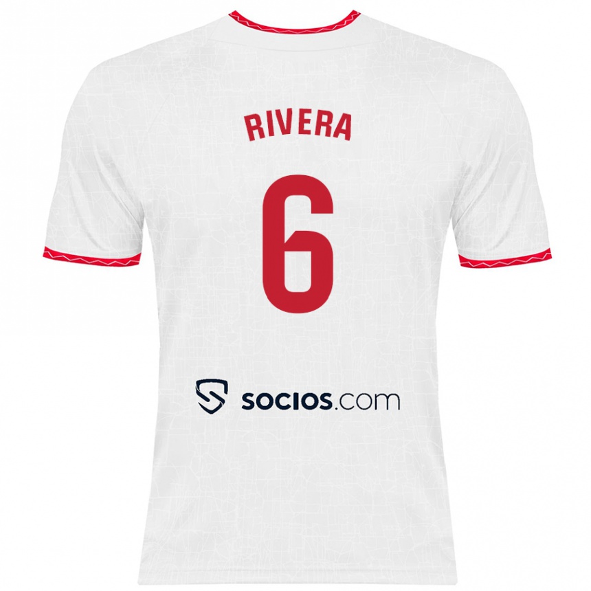 Niño Fútbol Camiseta Pablo Rivera #6 Blanco Rojo 1ª Equipación 2024/25 Argentina