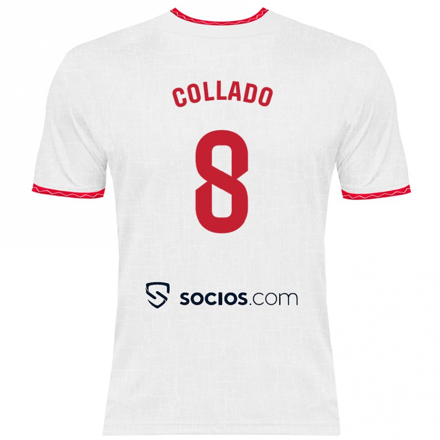 Niño Fútbol Camiseta Alberto Collado #8 Blanco Rojo 1ª Equipación 2024/25 Argentina