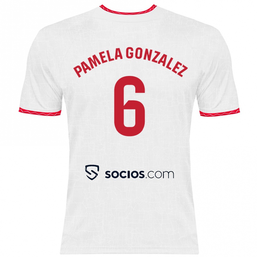 Niño Fútbol Camiseta Cinthia Pamela González Medina #6 Blanco Rojo 1ª Equipación 2024/25 Argentina