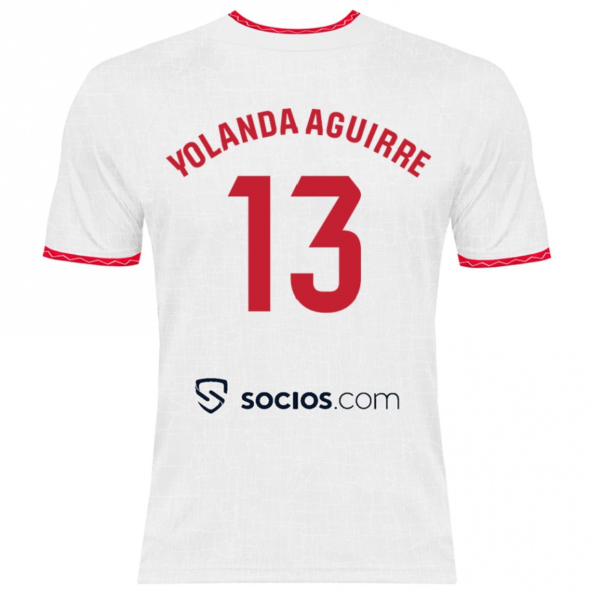 Niño Fútbol Camiseta Yolanda Aguirre Gutiérrez #13 Blanco Rojo 1ª Equipación 2024/25 Argentina