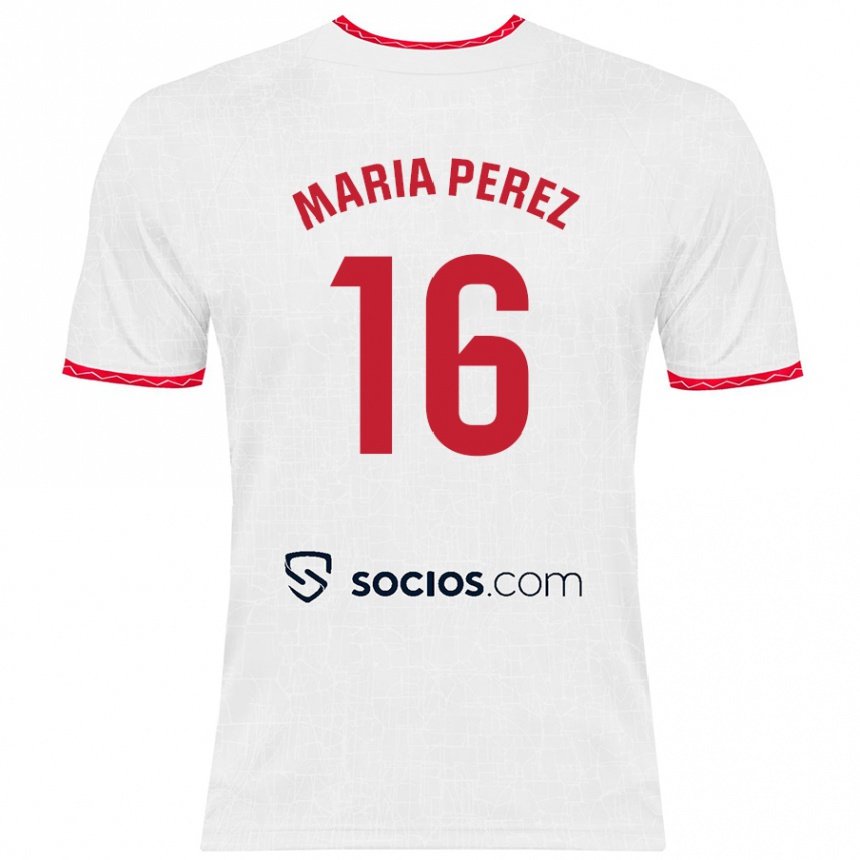 Niño Fútbol Camiseta María Pérez Rabaza #16 Blanco Rojo 1ª Equipación 2024/25 Argentina