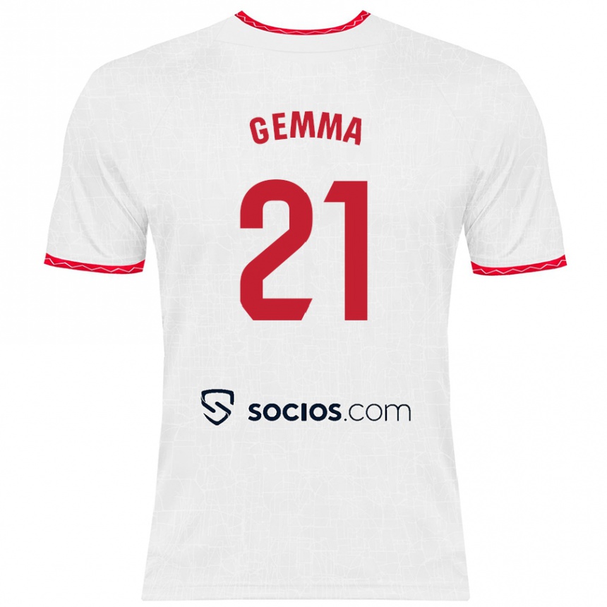 Niño Fútbol Camiseta Gemma Gili Giner #21 Blanco Rojo 1ª Equipación 2024/25 Argentina