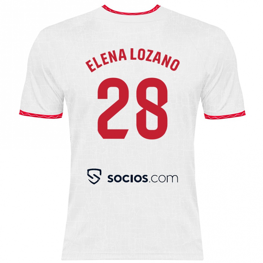 Niño Fútbol Camiseta Elena Lozano Gallego #28 Blanco Rojo 1ª Equipación 2024/25 Argentina