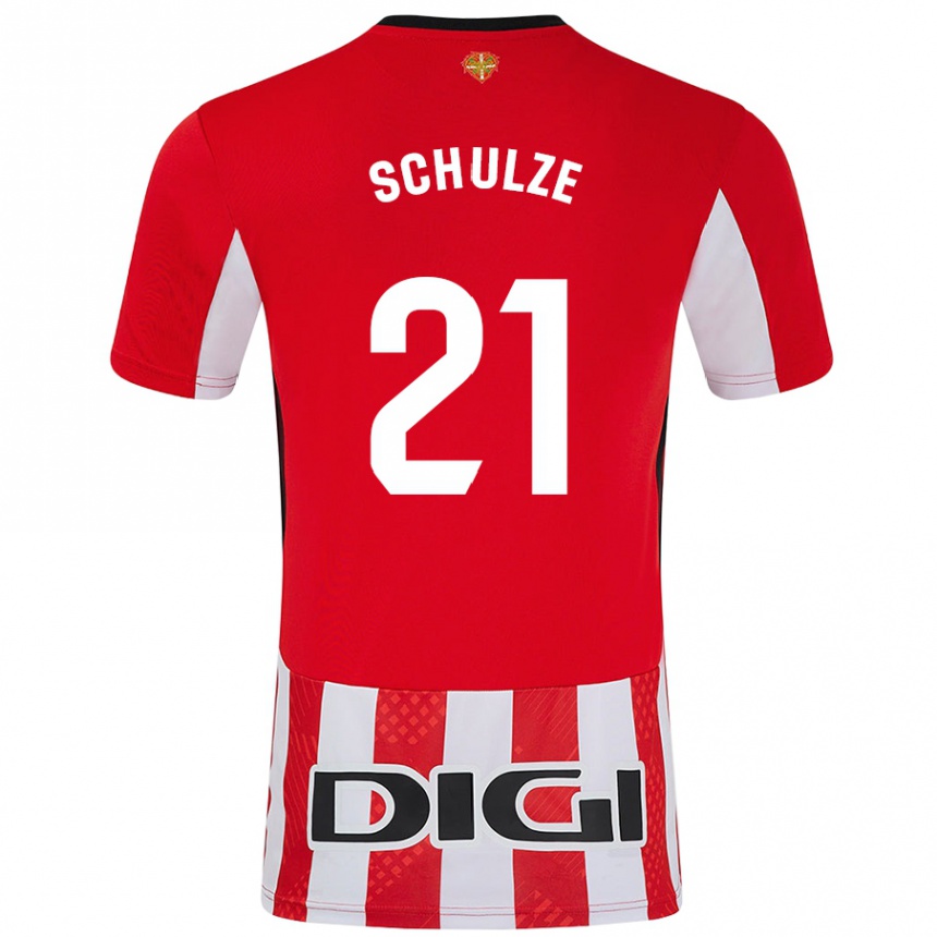 Niño Fútbol Camiseta Bibiane Schulze #21 Rojo Blanco 1ª Equipación 2024/25 Argentina