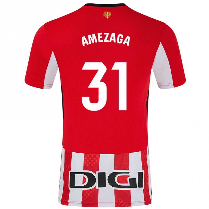 Niño Fútbol Camiseta Jone Amezaga #31 Rojo Blanco 1ª Equipación 2024/25 Argentina