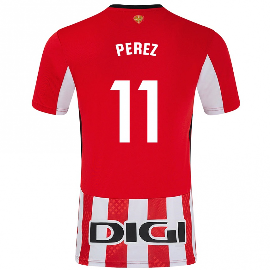 Niño Fútbol Camiseta Adrián Pérez #11 Rojo Blanco 1ª Equipación 2024/25 Argentina