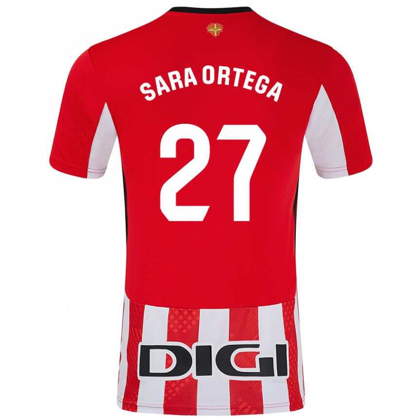 Niño Fútbol Camiseta Sara Ortega Ruiz #27 Rojo Blanco 1ª Equipación 2024/25 Argentina