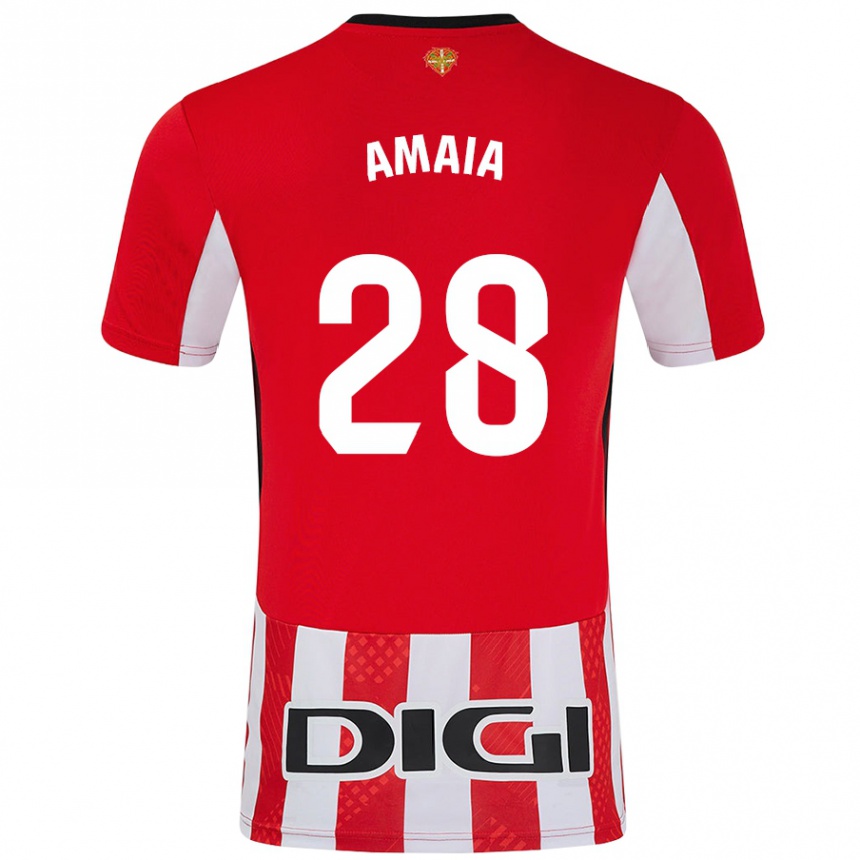 Niño Fútbol Camiseta Amaia Martinez De La Peña #28 Rojo Blanco 1ª Equipación 2024/25 Argentina