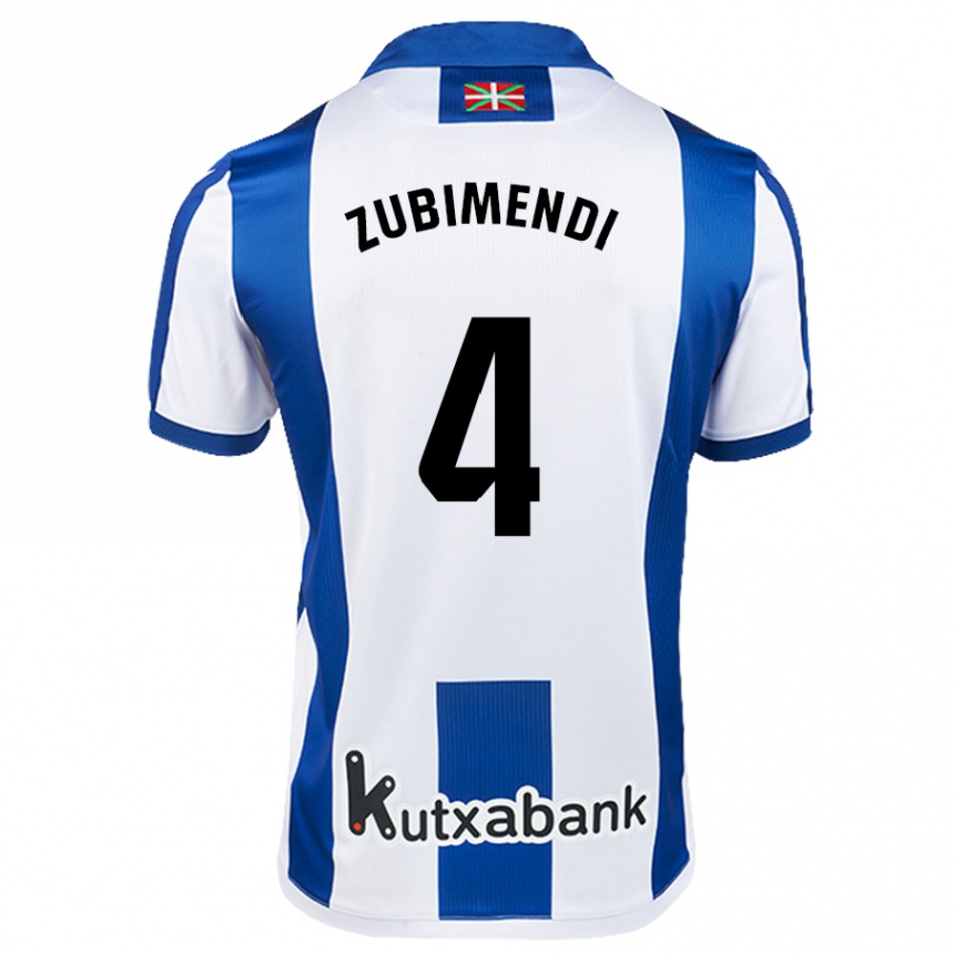 Niño Fútbol Camiseta Martín Zubimendi #4 Blanco Azul 1ª Equipación 2024/25 Argentina