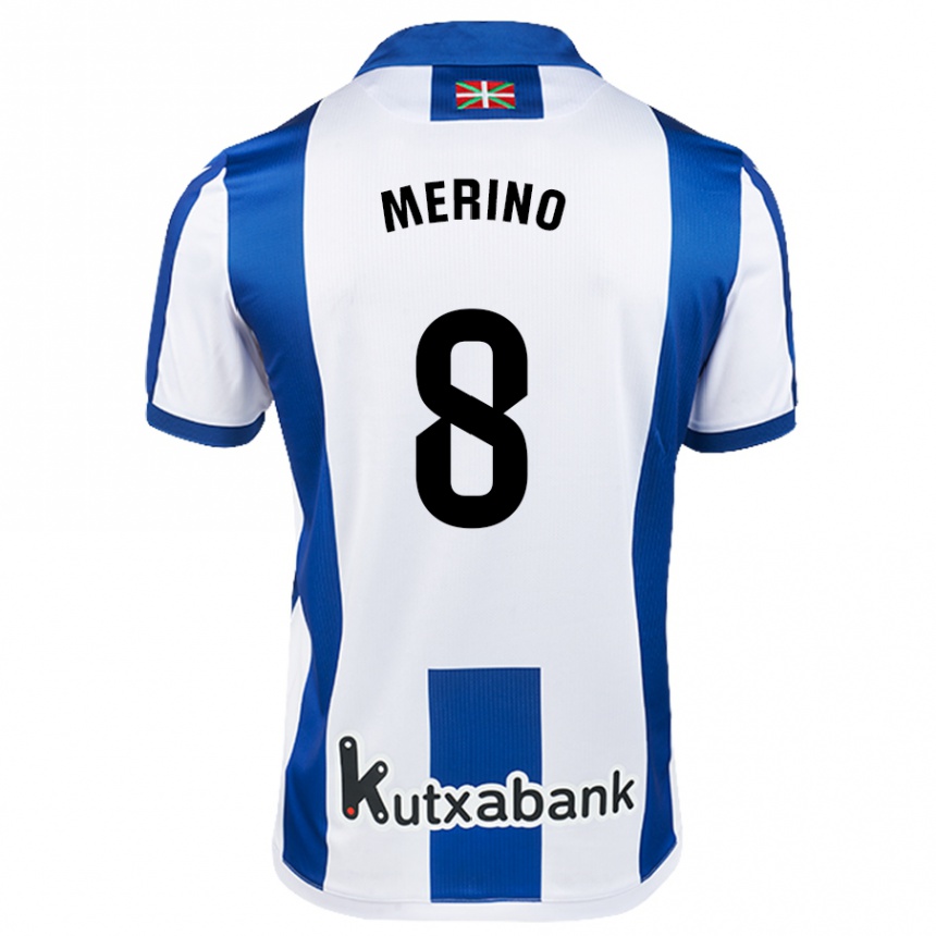 Niño Fútbol Camiseta Mikel Merino #8 Blanco Azul 1ª Equipación 2024/25 Argentina