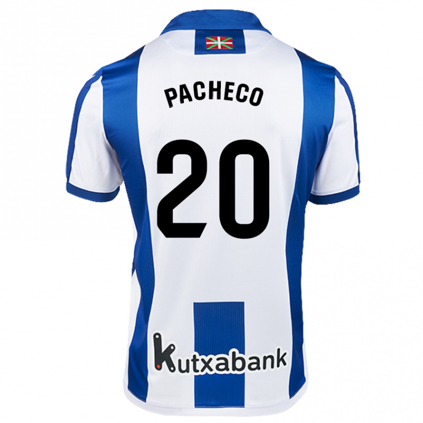 Niño Fútbol Camiseta Jon Pacheco #20 Blanco Azul 1ª Equipación 2024/25 Argentina