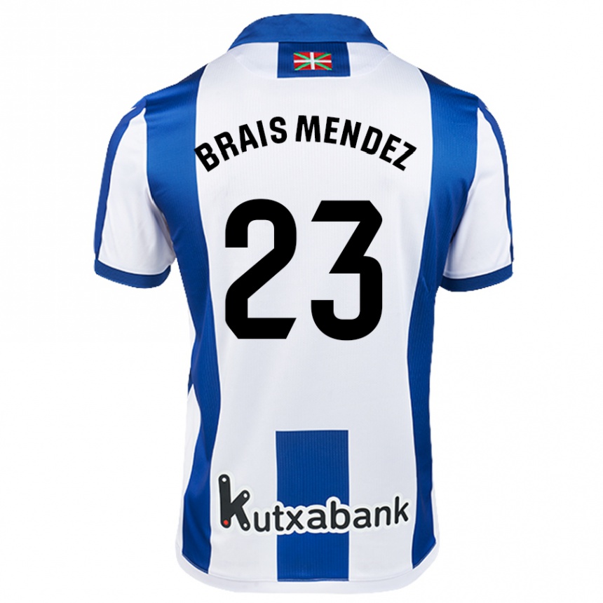 Niño Fútbol Camiseta Brais Méndez #23 Blanco Azul 1ª Equipación 2024/25 Argentina