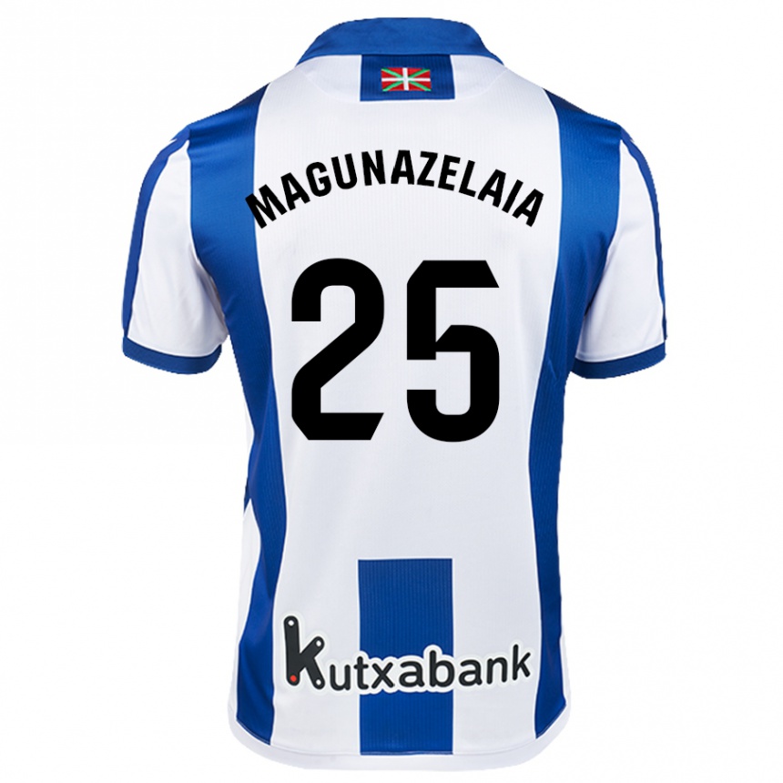 Niño Fútbol Camiseta Jon Magunazelaia #25 Blanco Azul 1ª Equipación 2024/25 Argentina