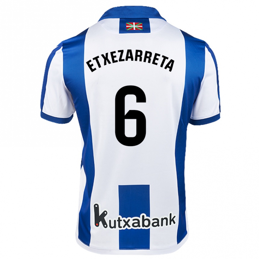 Niño Fútbol Camiseta Ane Etxezarreta Aierbe #6 Blanco Azul 1ª Equipación 2024/25 Argentina