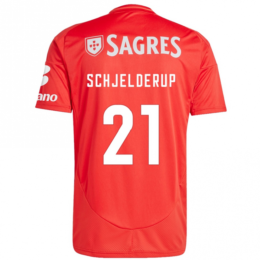 Niño Fútbol Camiseta Andreas Schjelderup #21 Rojo Blanco 1ª Equipación 2024/25 Argentina