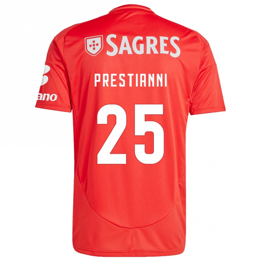 Niño Fútbol Camiseta Gianluca Prestianni #25 Rojo Blanco 1ª Equipación 2024/25 Argentina