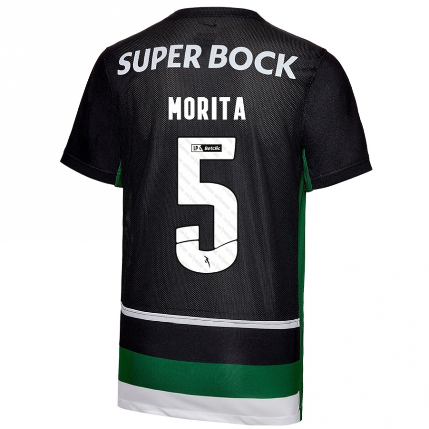 Niño Fútbol Camiseta Hidemasa Morita #5 Negro Blanco Verde 1ª Equipación 2024/25 Argentina