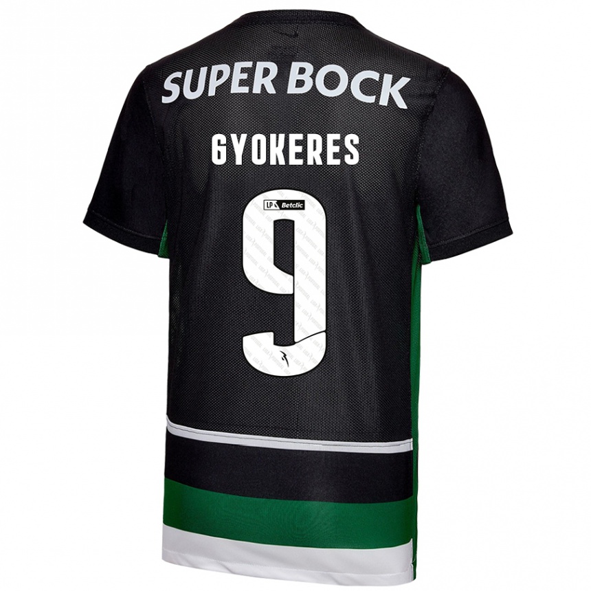 Niño Fútbol Camiseta Viktor Gyökeres #9 Negro Blanco Verde 1ª Equipación 2024/25 Argentina