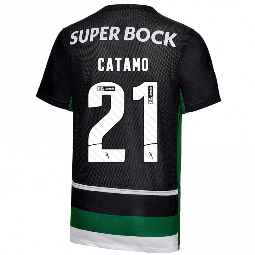 Niño Fútbol Camiseta Geny Catamo #21 Negro Blanco Verde 1ª Equipación 2024/25 Argentina