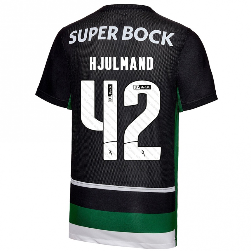 Niño Fútbol Camiseta Morten Hjulmand #42 Negro Blanco Verde 1ª Equipación 2024/25 Argentina