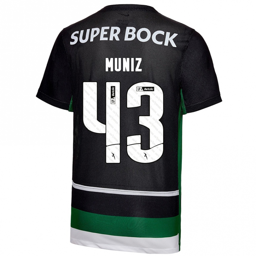 Niño Fútbol Camiseta João Muniz #43 Negro Blanco Verde 1ª Equipación 2024/25 Argentina