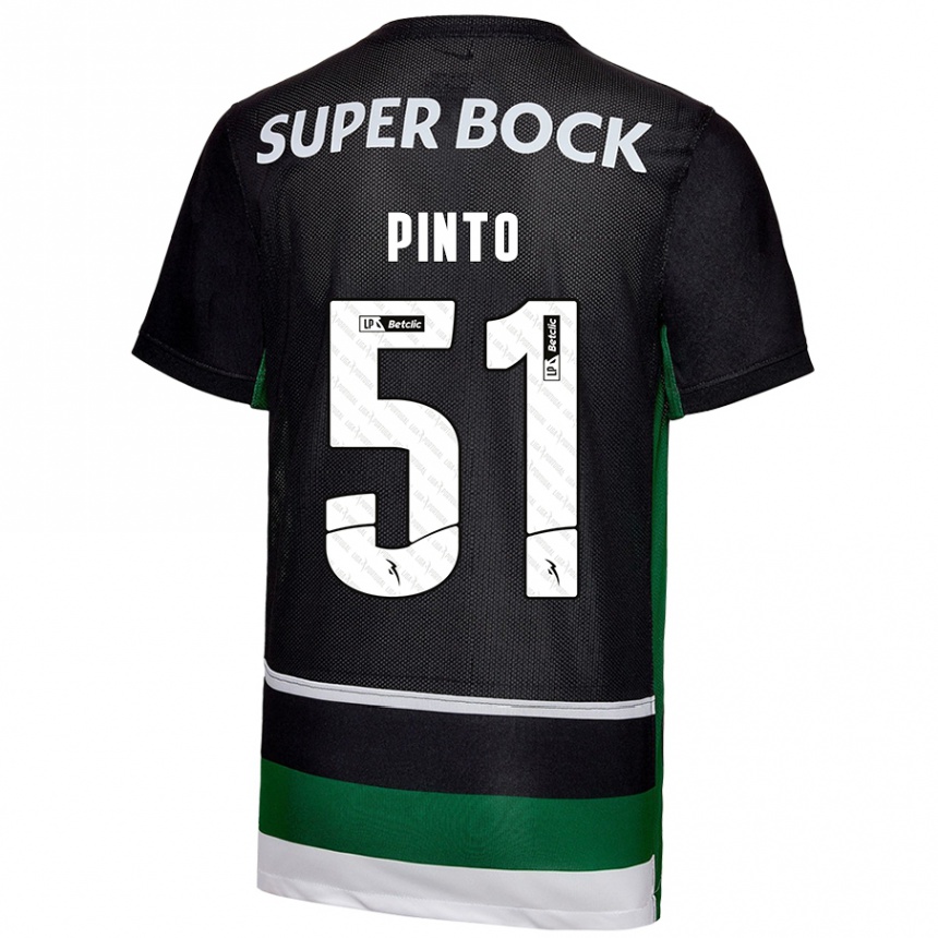 Niño Fútbol Camiseta Diogo Pinto #51 Negro Blanco Verde 1ª Equipación 2024/25 Argentina