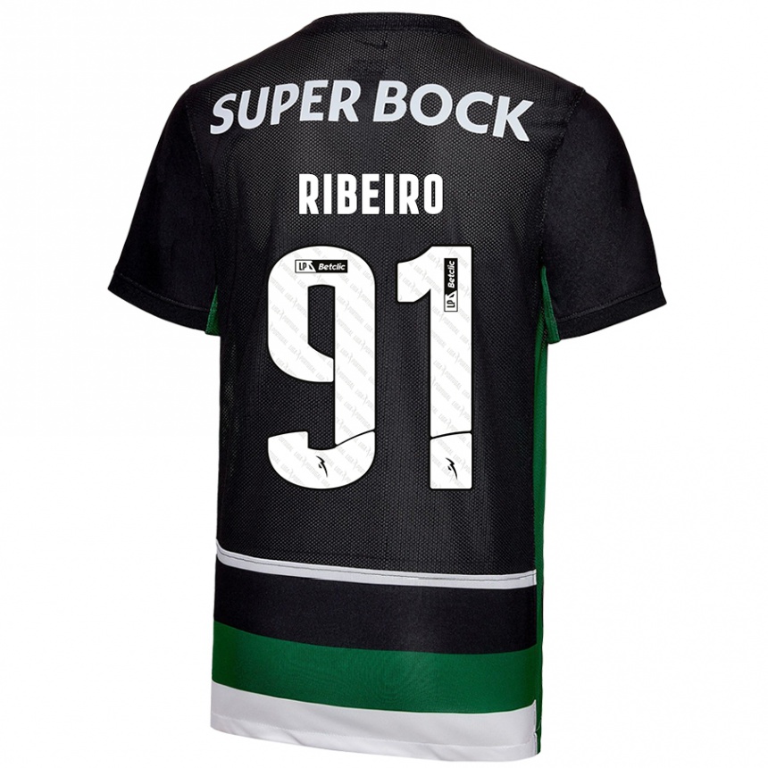 Niño Fútbol Camiseta Rodrigo Ribeiro #91 Negro Blanco Verde 1ª Equipación 2024/25 Argentina