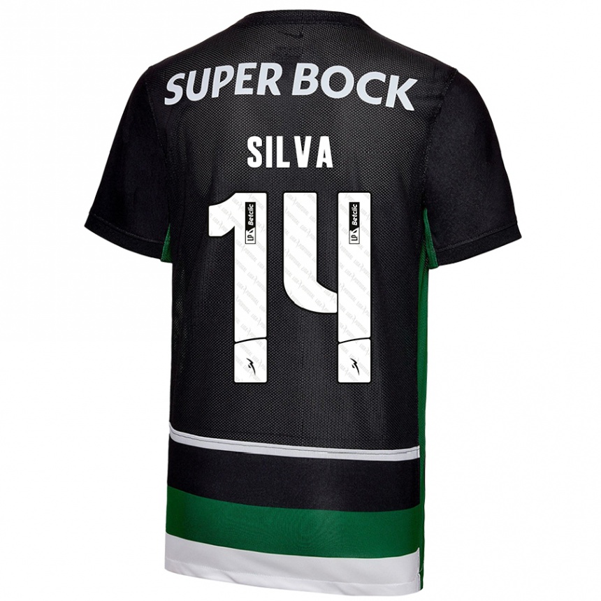 Niño Fútbol Camiseta Guilherme Silva #14 Negro Blanco Verde 1ª Equipación 2024/25 Argentina