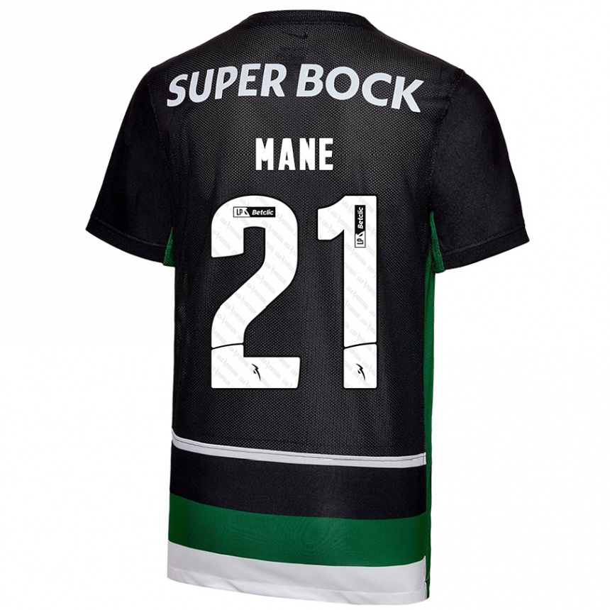 Niño Fútbol Camiseta Isnaba Mané #21 Negro Blanco Verde 1ª Equipación 2024/25 Argentina