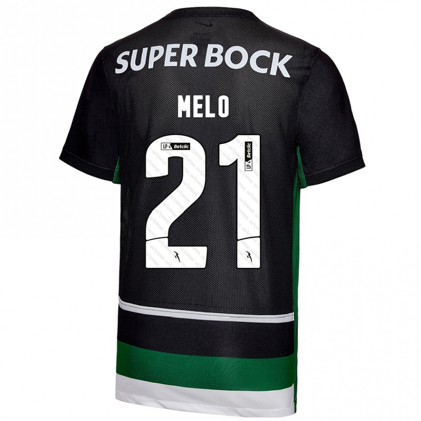 Niño Fútbol Camiseta Gabriel Melo #21 Negro Blanco Verde 1ª Equipación 2024/25 Argentina