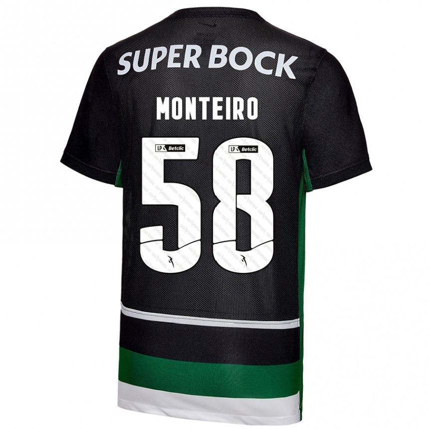 Niño Fútbol Camiseta David Monteiro #58 Negro Blanco Verde 1ª Equipación 2024/25 Argentina