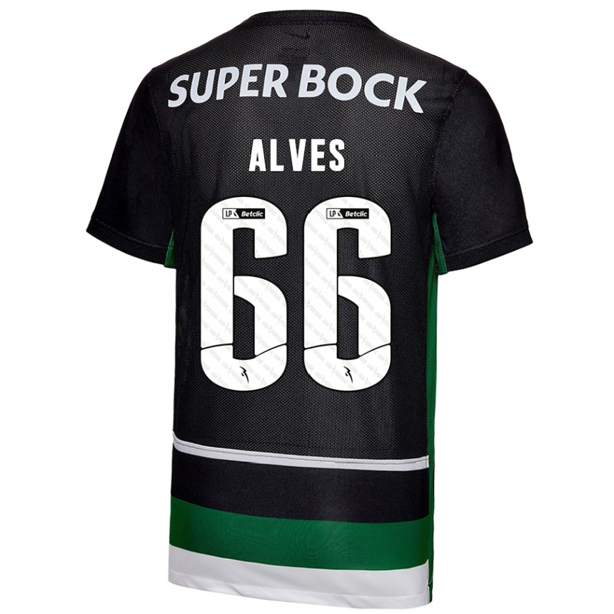 Niño Fútbol Camiseta Miguel Alves #66 Negro Blanco Verde 1ª Equipación 2024/25 Argentina