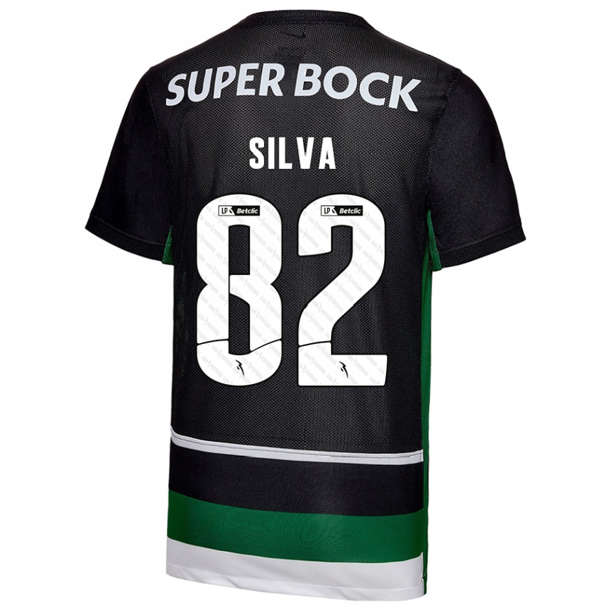 Niño Fútbol Camiseta Gabriel Silva #82 Negro Blanco Verde 1ª Equipación 2024/25 Argentina