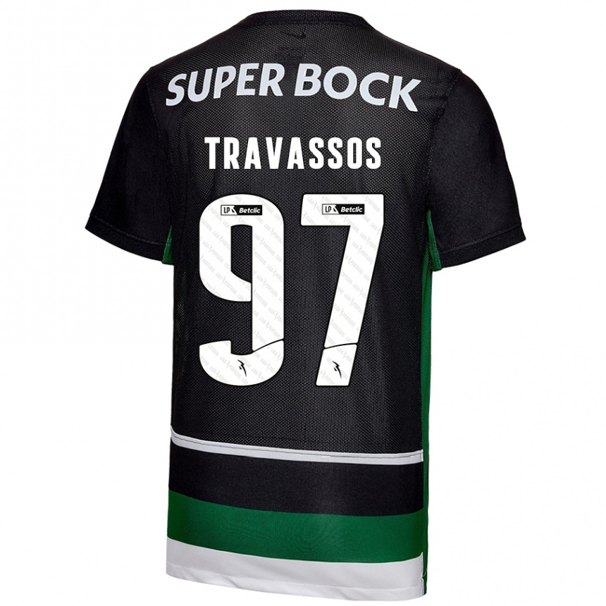 Niño Fútbol Camiseta Travassos #97 Negro Blanco Verde 1ª Equipación 2024/25 Argentina