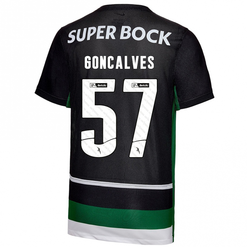 Niño Fútbol Camiseta Inês Gonçalves #57 Negro Blanco Verde 1ª Equipación 2024/25 Argentina