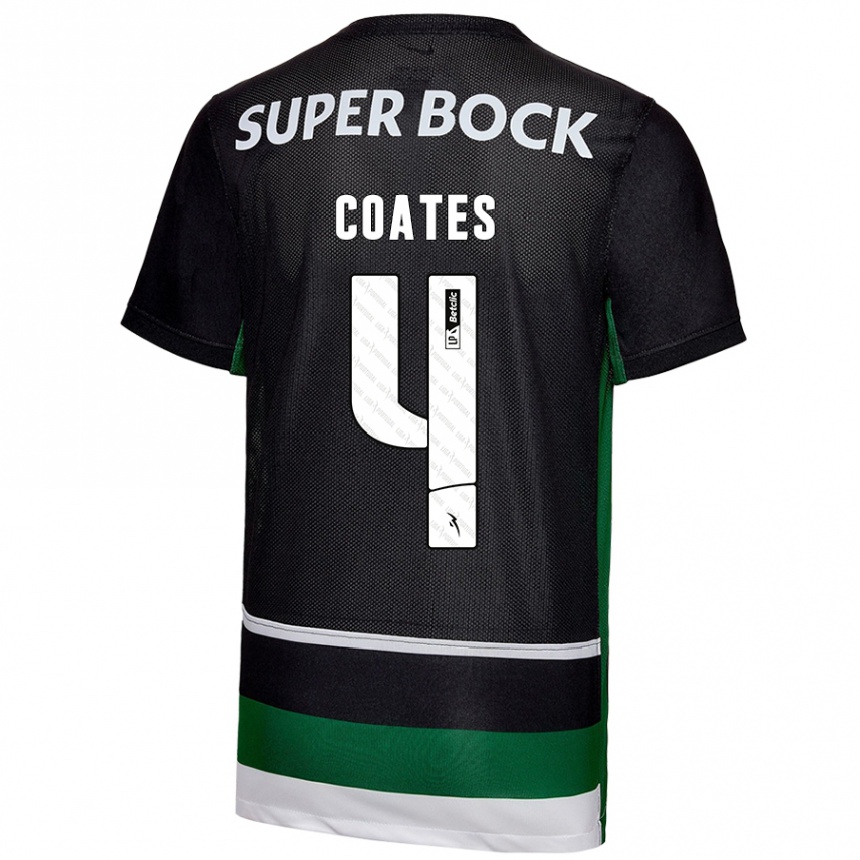 Niño Fútbol Camiseta Sebastián Coates #4 Negro Blanco Verde 1ª Equipación 2024/25 Argentina