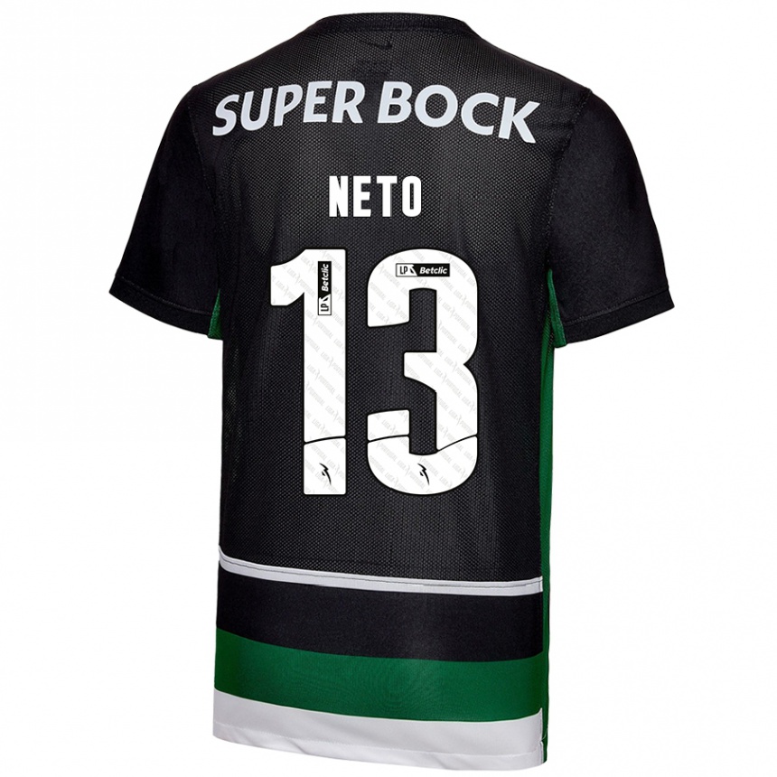 Niño Fútbol Camiseta Luís Neto #13 Negro Blanco Verde 1ª Equipación 2024/25 Argentina