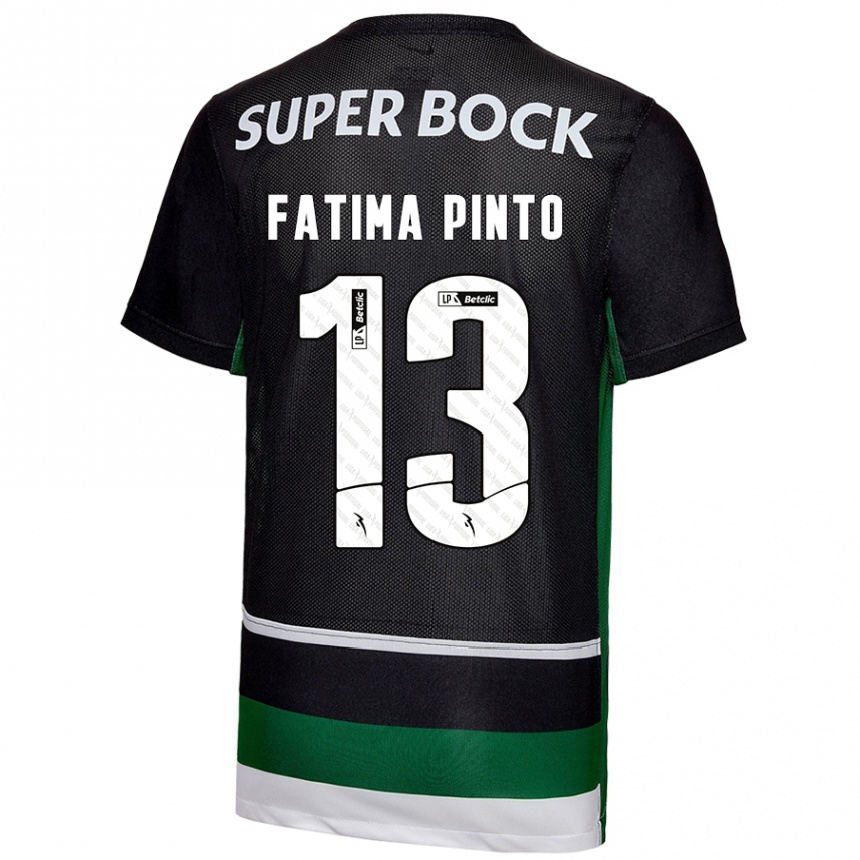 Niño Fútbol Camiseta Fátima Alexandra Figueira Pinto #13 Negro Blanco Verde 1ª Equipación 2024/25 Argentina