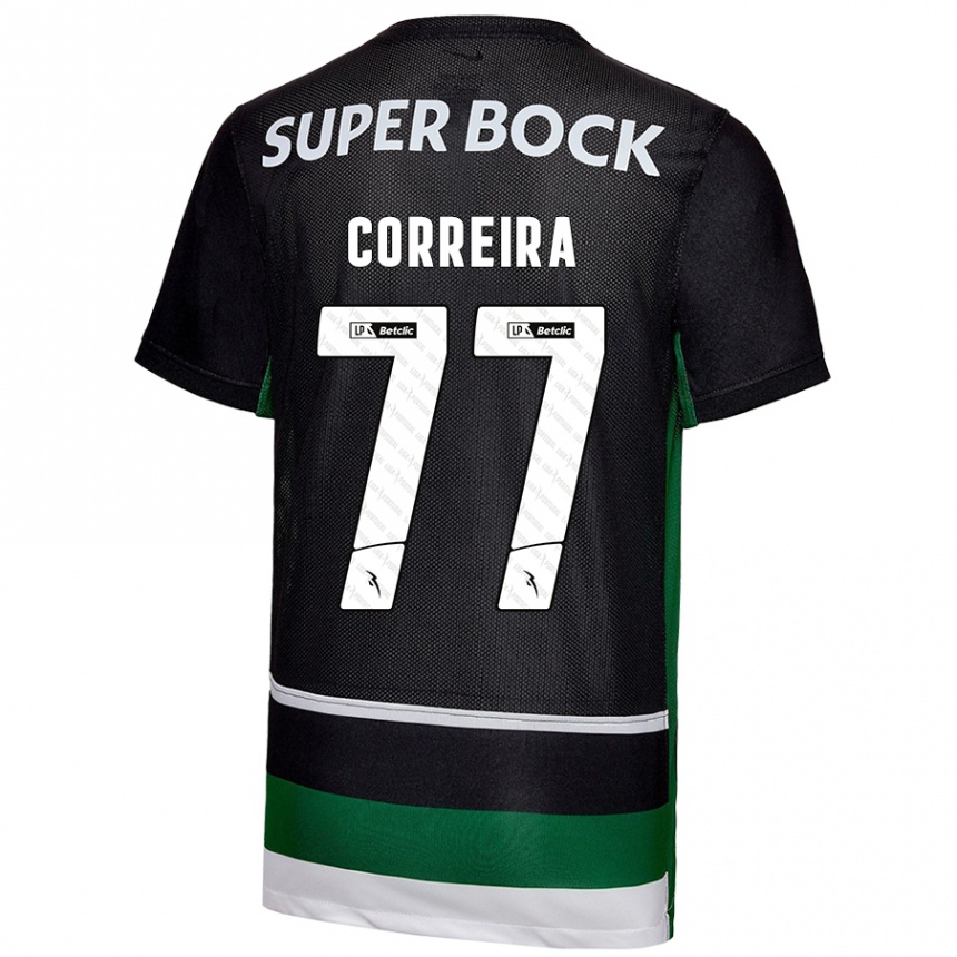 Niño Fútbol Camiseta Alicia Figueiredo Lima Correia #77 Negro Blanco Verde 1ª Equipación 2024/25 Argentina