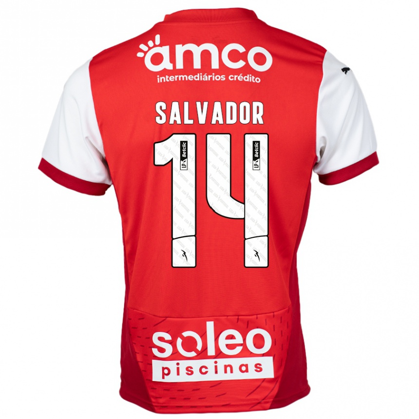 Niño Fútbol Camiseta João Salvador #14 Rojo Blanco 1ª Equipación 2024/25 Argentina