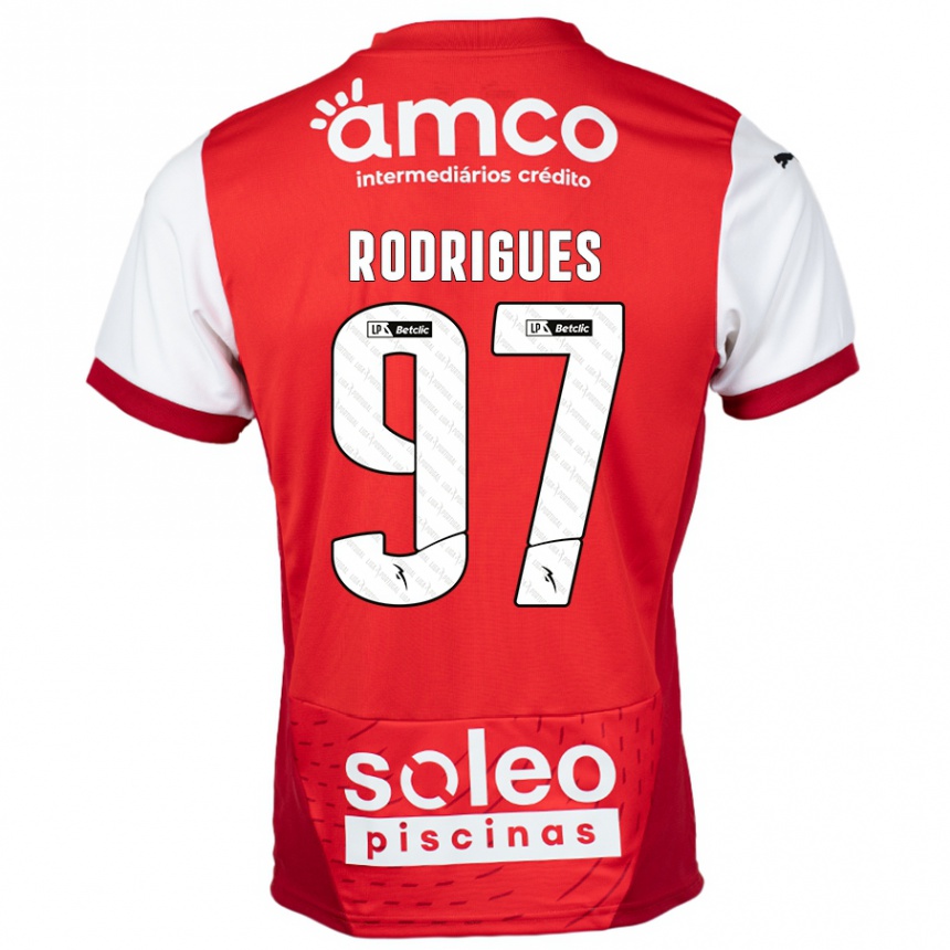 Niño Fútbol Camiseta Dinis Rodrigues #97 Rojo Blanco 1ª Equipación 2024/25 Argentina