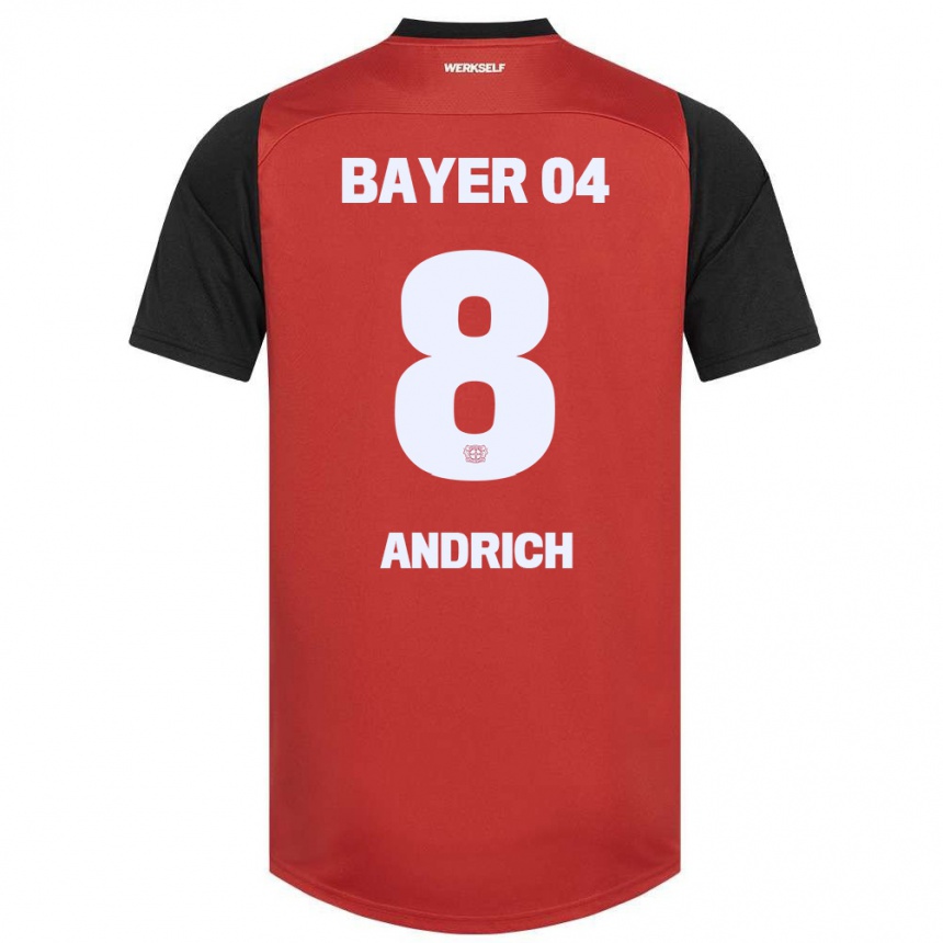 Niño Fútbol Camiseta Robert Andrich #8 Rojo Negro 1ª Equipación 2024/25 Argentina