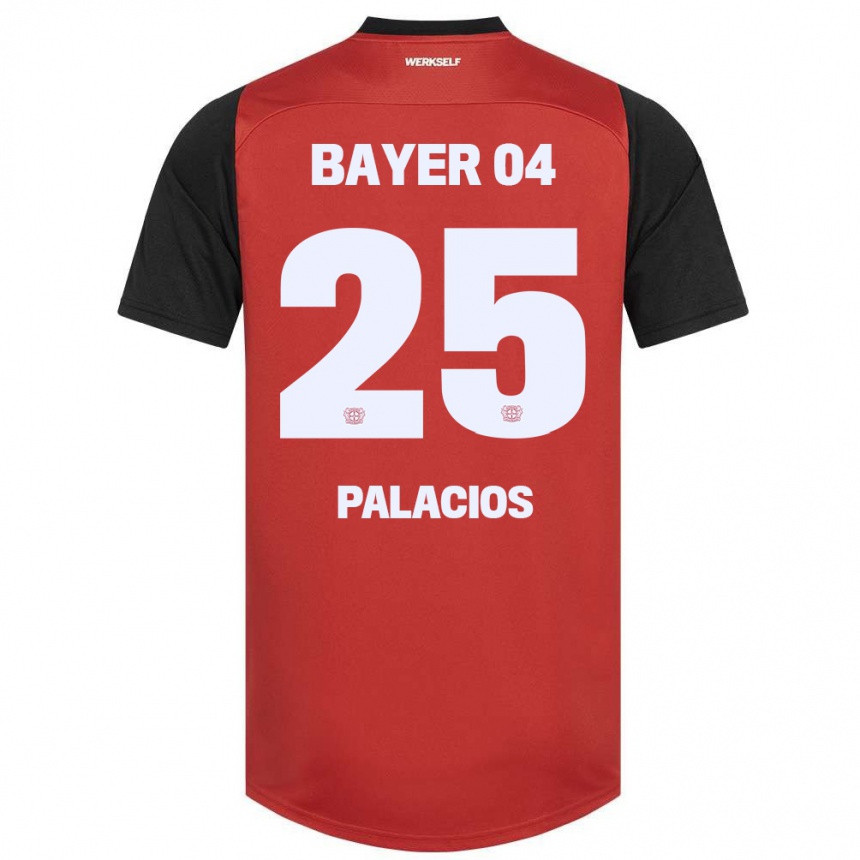 Niño Fútbol Camiseta Exequiel Palacios #25 Rojo Negro 1ª Equipación 2024/25 Argentina