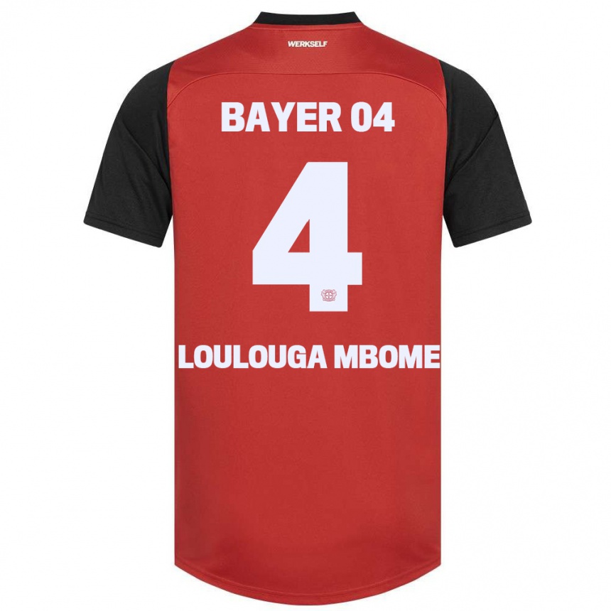 Niño Fútbol Camiseta Adrien Loulouga Mbome #4 Rojo Negro 1ª Equipación 2024/25 Argentina